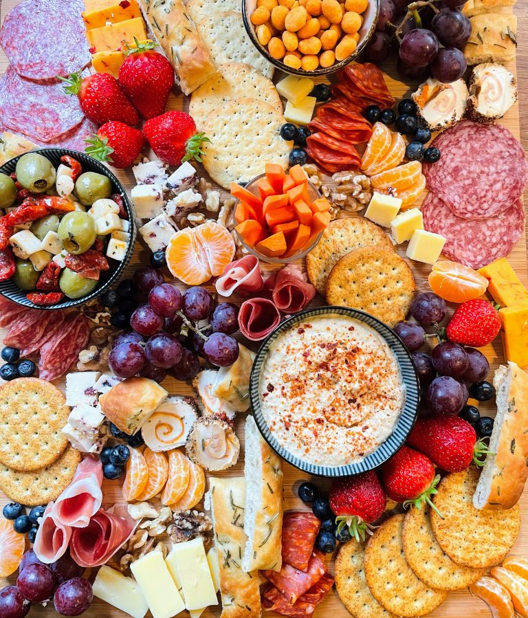 Colourful fruit and dessert platter