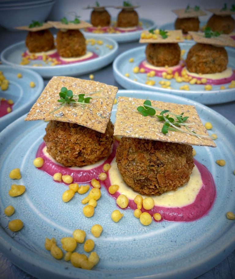 Assortment of gourmet finger foods and canapés