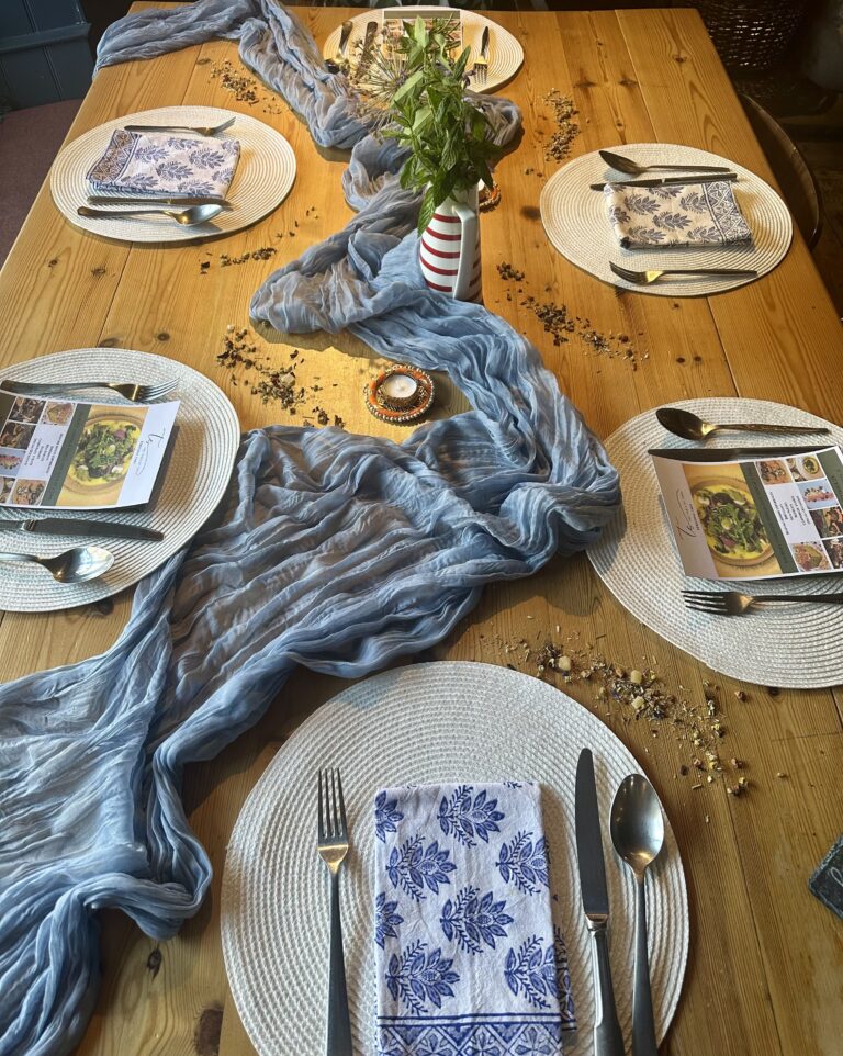 Gourmet dishes and tableware arranged for dining